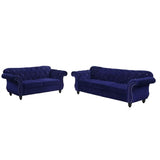 Upholstered Sofa Set With Crystal Tufted Seat And Nailhead Trim, 2 Piece Living Room Furniture - Indigo