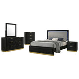 5 Piece California King Bedroom Set With Upholstered Headboard - Black