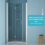 Bi Fold Frameless Shower Door With Tempered Glass - Brushed Silver