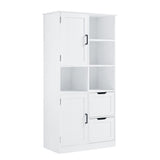 Freestanding Bathroom Storage Cabinet With Doors And Drawers, Adjustable Shelf, Open Shelves - White