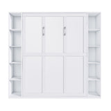 Queen Murphy Bed With Storage Cabinet, Foldable Wall Bed For Bedrooms - White