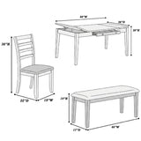 6 Piece Dining Set Table With Storage Ladder Back Chairs And Bench - Walnut