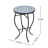 Outdoor Round Side Table With Mosaic Style Top And Curved Iron Legs