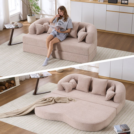 Foldable Sofa Bed, Boneless Couch Convertible Sleeper With 4 Pillows
