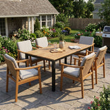 7 Piece Outdoor Patio Dining Set With & 6 Arm Chairs