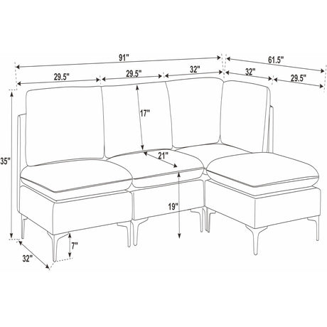 Upholstered Modular Sectional With Tall Legs, Medium Firm Seat