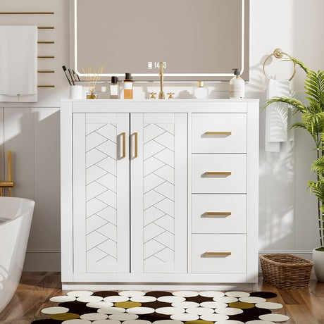 Retro Style Bathroom Vanity, 3 Drawers & Soft Closing Doors