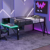 Gaming - Twin Loft Bed With Desk And LED - Black