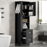 Freestanding Bathroom Storage Cabinet With Adjustable Shelves And Side Hooks Board, Rectangle Design
