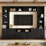 Farmhouse Elegant Entertainment Center Wall Unit With 4 Drawers