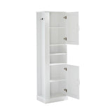 Tall Freestanding Bathroom Storage Cabinet With Adjustable Shelves And Side Hooks Board, Rectangle Design