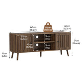 55" TV Cabinet With Vertical Groove Doors, Adjustable Shelves - Walnut