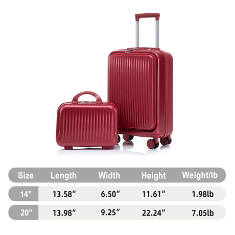Luggage Set With Cosmetic Case, Combination Lock, Front Opening Design