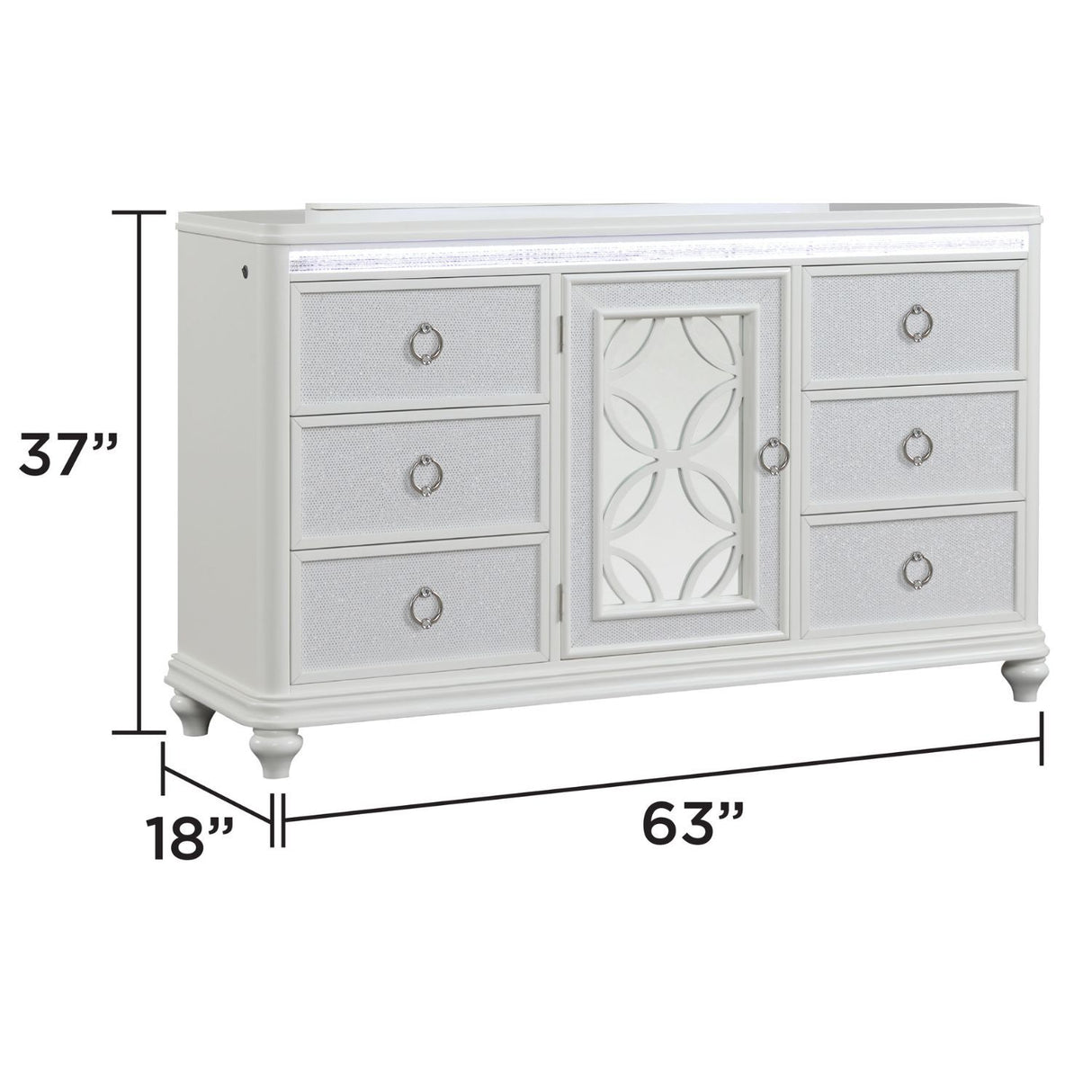Abigale - 6 Drawer Dresser With LED (Includes Dresser Only, Mirror Not Included) - White