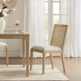 Dining Chair With Synthetic Cane Back And Upholstered Seat (Set of 2) - Natural