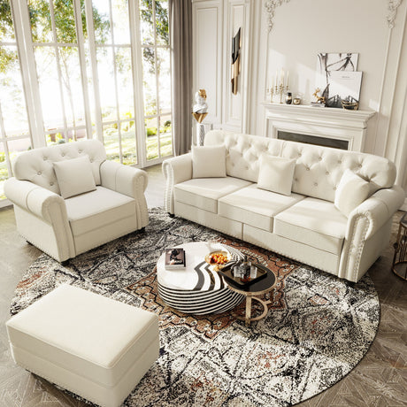 Upholstered Sofa Set With Nailhead Trim And Rolled Armrests, Includes Pillows