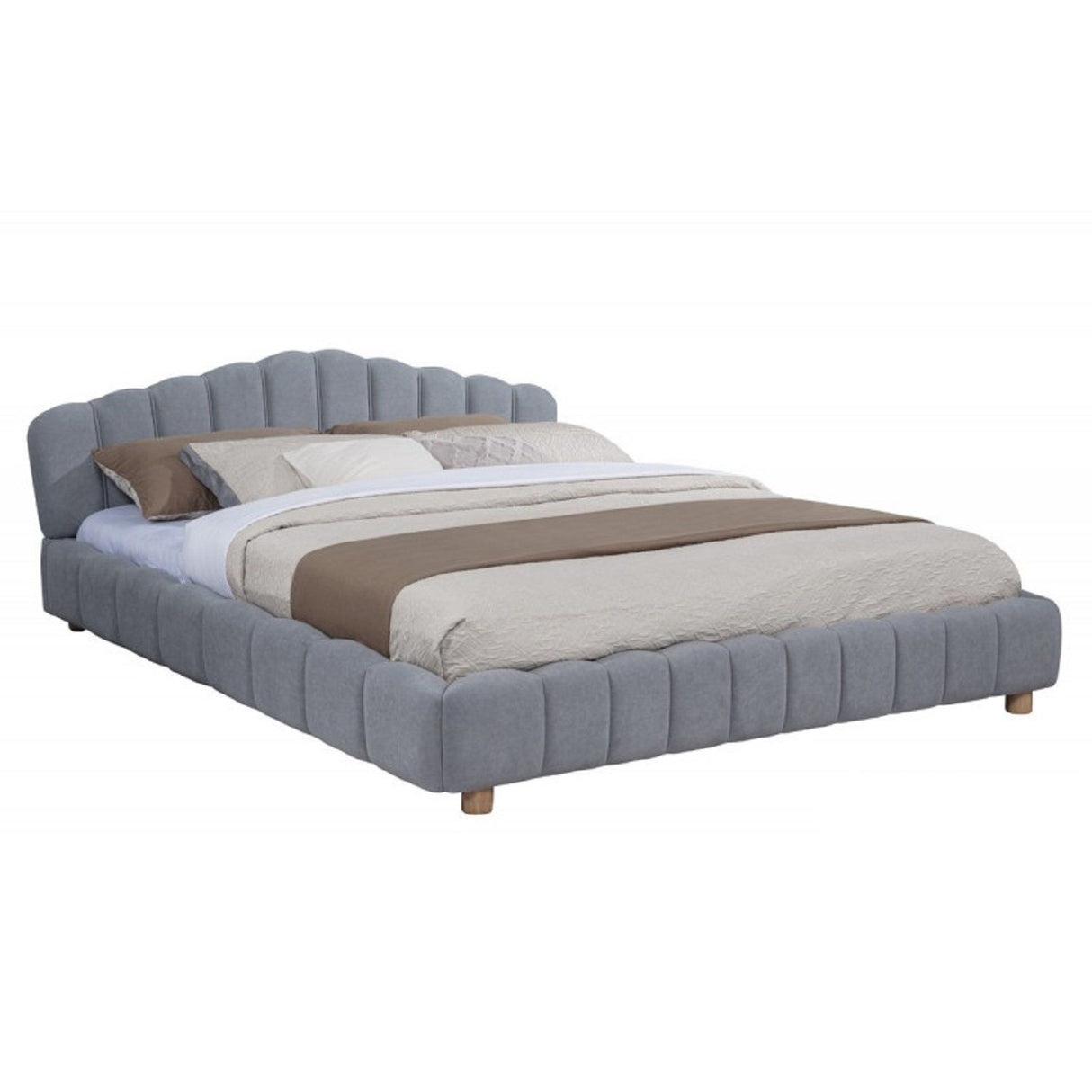 Queen Upholstered Platform Bed, Low Profile Frame - Light Blue