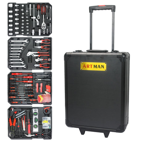 899 Piece Home Repair Tool Set With Rolling Plastic Toolbox, 4 Drawers, General Household Maintenance Kit