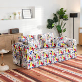 Pop Graffiti Printed Convertible Sleeper Sofa Bed, Foldable Multi Functional Couch For Living Room - White