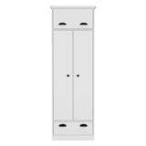 Dresser Closet With Upper Storage Covered With 1 Door, 2 Central Shelves, 1 Tube For Hanging Clothes Covered By 2 Doors, 1 Drawer At The Bottom - White