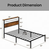 Platform Bed Frame With Charging Station & Headboard Shelves