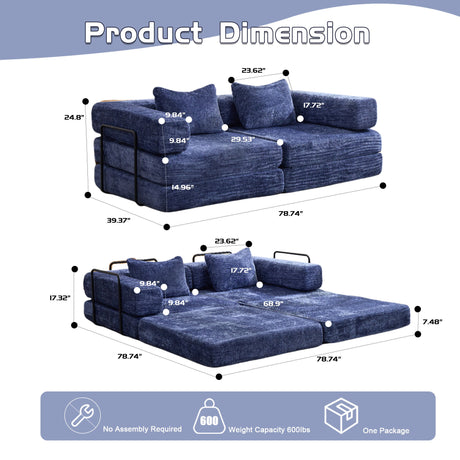 Convertible Floor Sofa Bed With Pillow Back Support Armrest