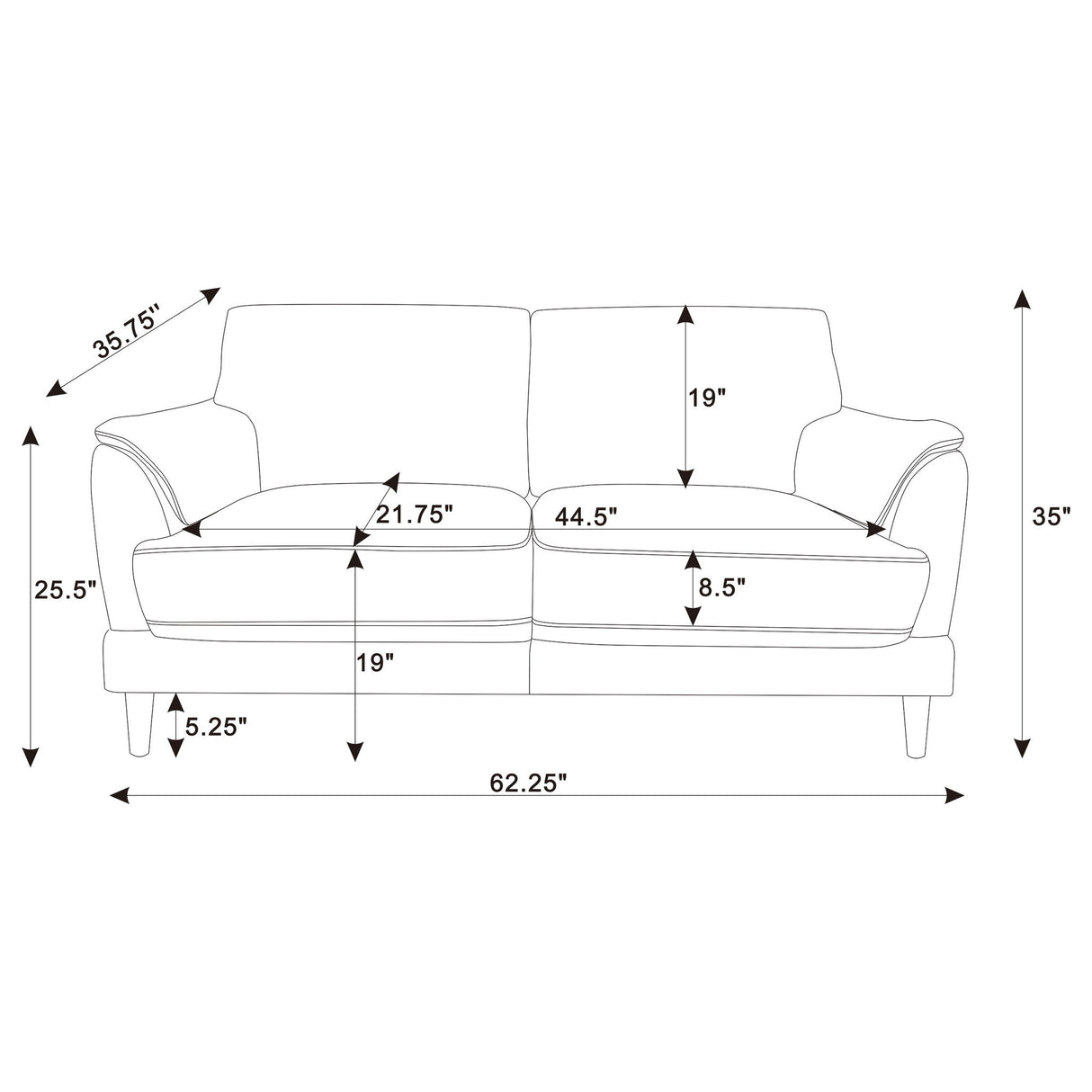Dania - Upholstered Crescent Loveseat With Curved Tufted Arms - Rust