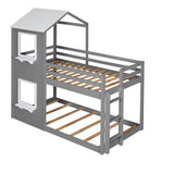 Bunk Bed Wood Bed & Roof, Window, Guardrail, Ladder