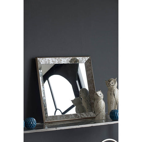 Antique Rectangle Mirror With Floral Accents, Mirrored Display Tray, Hanging Wall Mirror