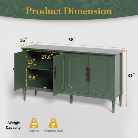 Vintage Buffet Cabinet With Adjustable Shelves