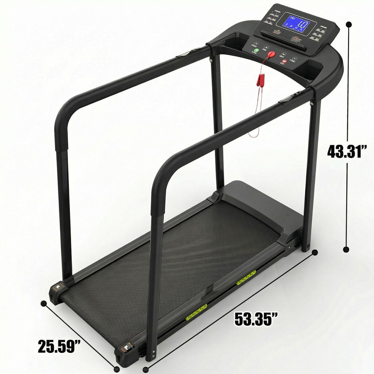 Walking Pad Treadmill With Foldable Design, Large LED Display, Stable Handrails - Black