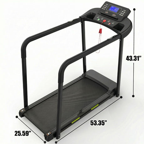Walking Pad Treadmill With Foldable Design, Large LED Display, Stable Handrails - Black