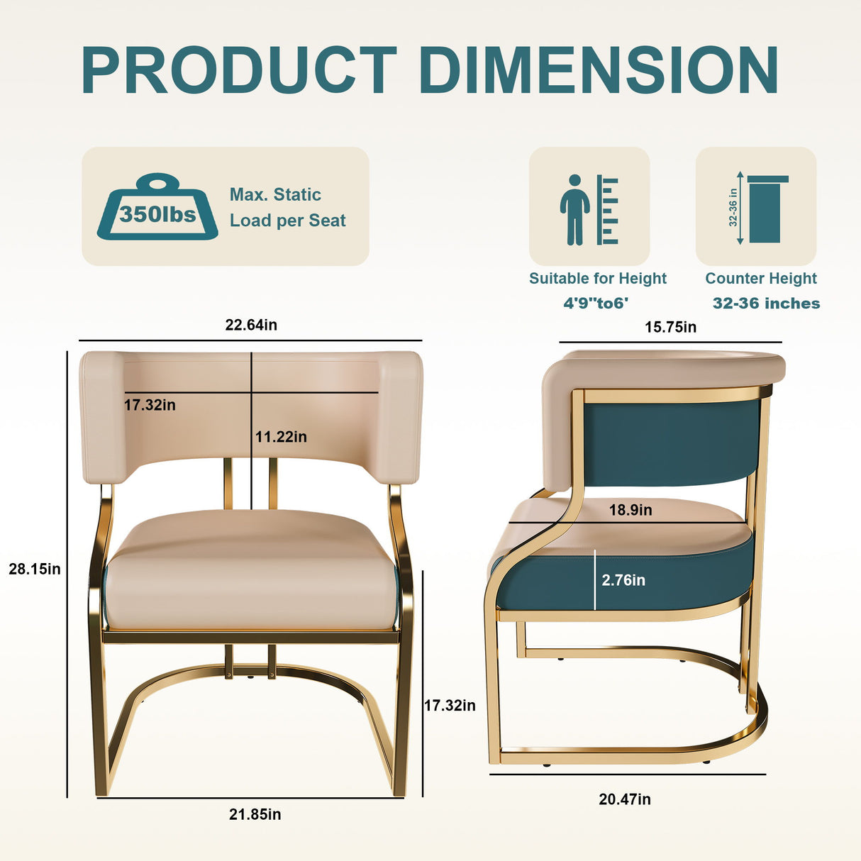 Dining Chairs Ergonomic Curved Backres (Set of 2) - Blue / Neutral