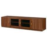 TV Stand, Media Console With Glass Doors And LED Lights, Adjustable Shelf Storage - Walnut