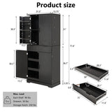 Fluted Kitchen Pantry Cabinet With 3 Keyboard Drawers & 6 Adjustable Door Shelves