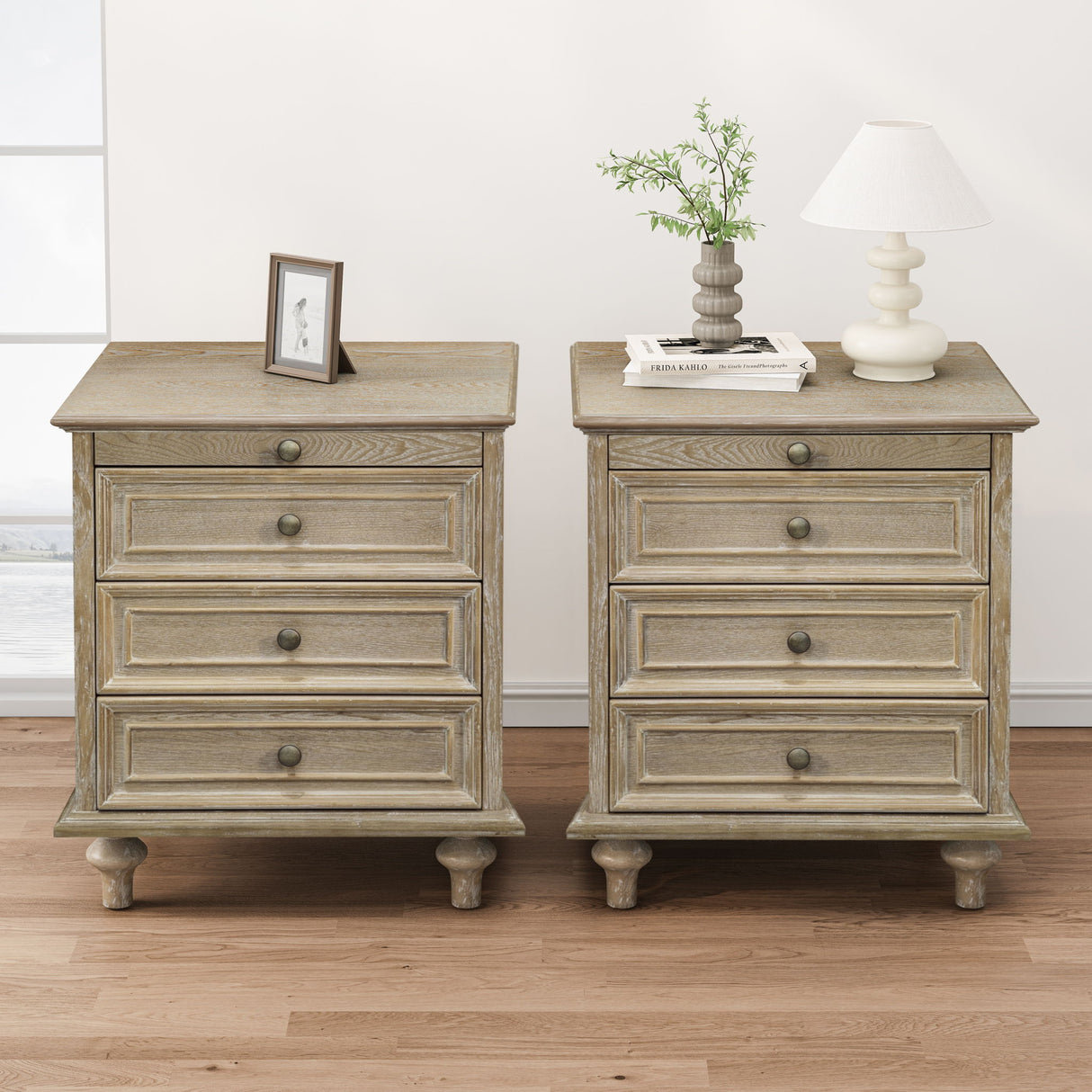 Farmhouse Nightstand With 4 Drawers