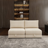 Modular Sectional Sofa With Storage, Convertible 2 Seater Sleeper Sofa - Beige