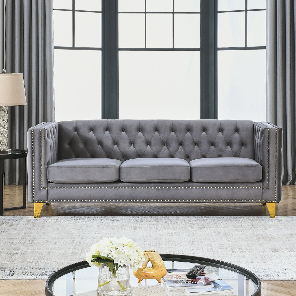 Upholstered Couch Sofa With Button Tufting For Living Room