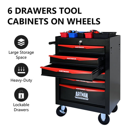Rolling Metal Tool Chest With Drawers, Steel Storage Cabinet With Ball Bearing Slides