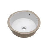 Ceramic Round Undermount Bathroom Sink With Overflow, European Style - White
