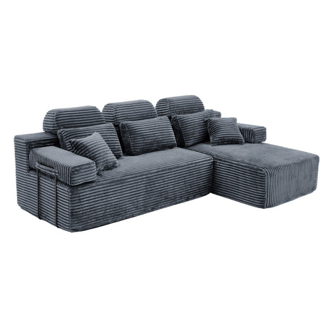 Sectional Sleeper Sofa & Storage Pockets, Modular Couch With Throw Pillows For Living Room