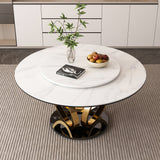 Round Dining Table With 360° Smooth Lazy Susan For Dining Room - Gold / Black / White