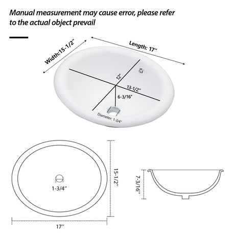 Semi Recessed Bathroom Sink With Countertop Vessel Design, 17" X 15.5" - White