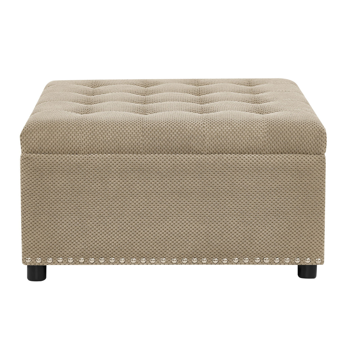 Square Tufted Storage Ottoman With Nailhead Trim