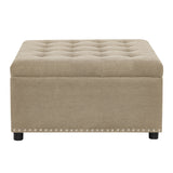 Square Tufted Storage Ottoman With Nailhead Trim