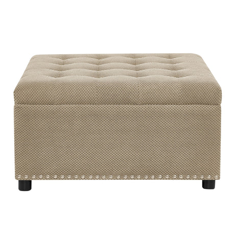 Square Tufted Storage Ottoman With Nailhead Trim