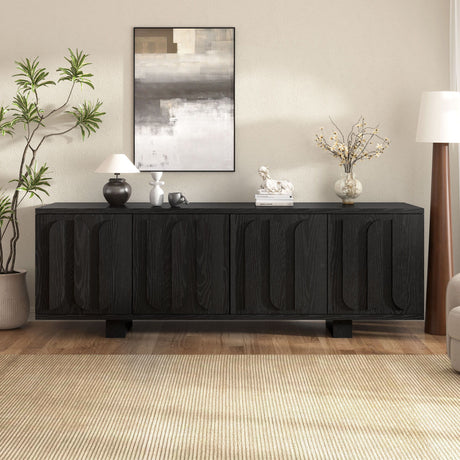 Farmhouse TV Stand, Storage Media Console With Adjustable Shelves & 3 Cable Holes