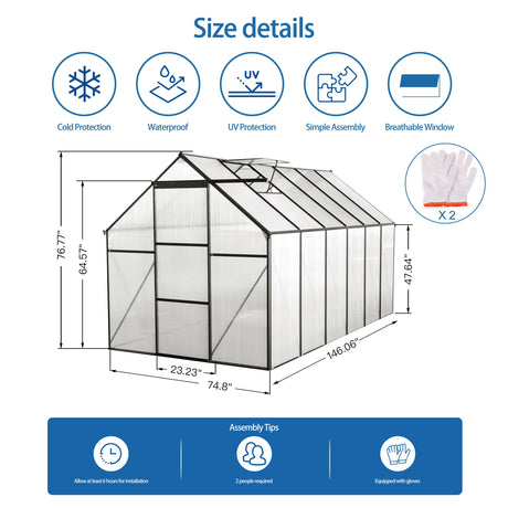 Polycarbonate house Raised Base And Anchor Aluminum Heavy Duty Walk-In houses For Outdoor Backyard In All Season