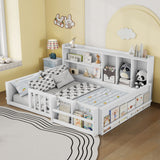 Platform Bed Frame With Guardrail, Storage Shelves & Bookshelf