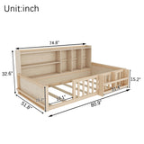 Platform Bed Frame With Guardrail, Storage Shelves & Bookshelf